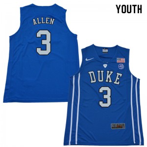 Youth Duke Blue Devils #3 Grayson Allen Blue Stitched Jerseys 288436-502